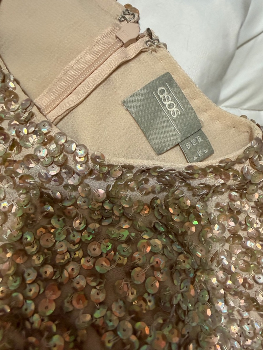 ASOS Blush Gold Embellished Tulle Mini Dress - Picture 7 of 9
